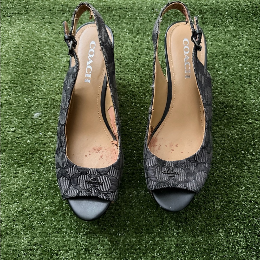 Coach Women's Gray Patterned Slingback Heels